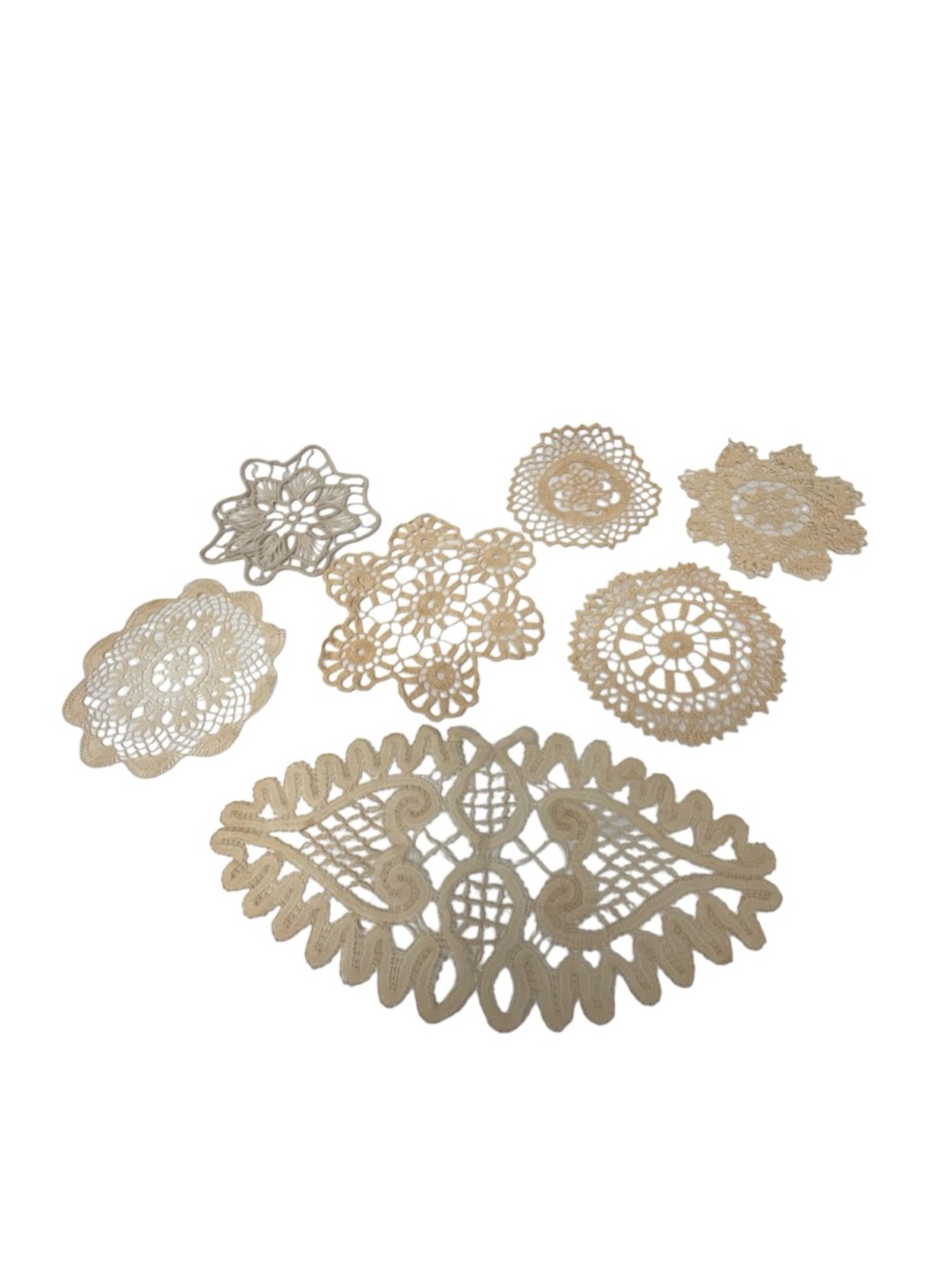 Handmade Beige Crochet Doily Set - Decorative Table Accents Set of 7